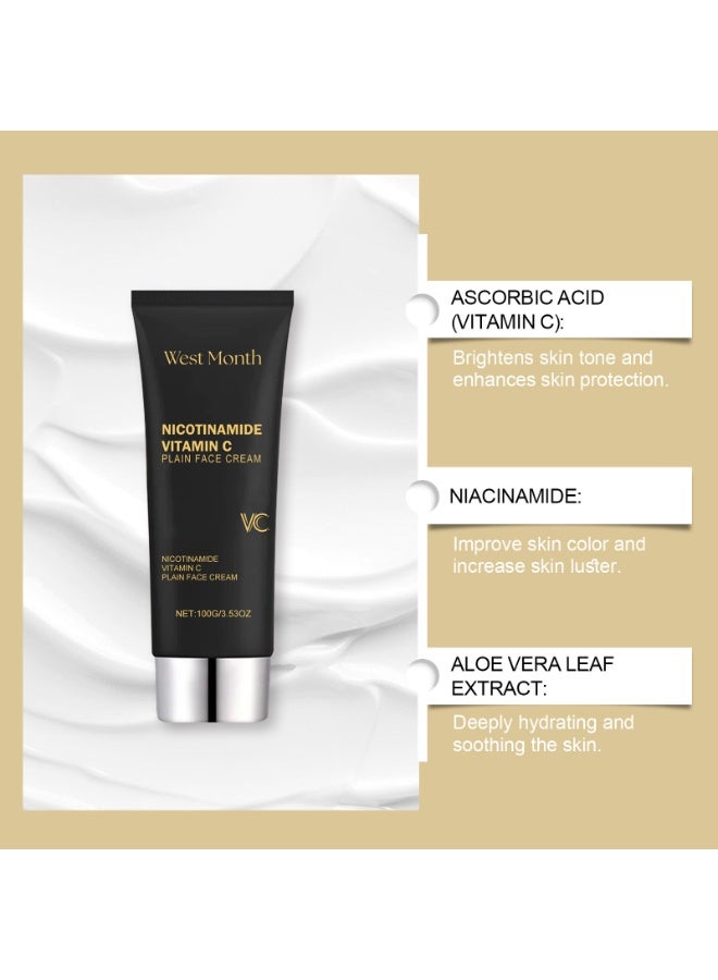 West Month Vitamin C Nicotinamide Plain Face Cream 100g Nourishing Moisturizing Brightening Care Helps Repair Skin Barrier Reduce Dullness Acne Marks Smooth Radiant Skin Daily Use Skincare Cream Unisex Formula - Image 3